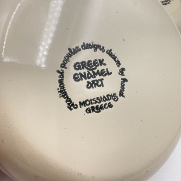 Greek Enamelware Plates Dishes Hand Painted Set Of Six Moissiadis Signed - Picture 6 of 12